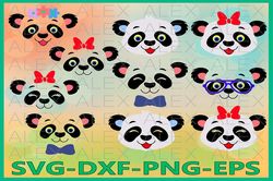 Panda Face Svg, Girls Face svg, Panda with a bow, Animal png