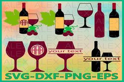 Wine glass SVG, Wine Monogram Svg, Alcohol svg, Glass Cut