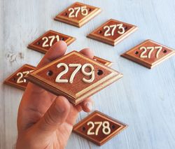 Retro address number sign 279 - vintage wooden door number plate rhomb