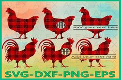 Cock Rooster Svg, Buffalo Plaid SVG, Chicken Monogram svg