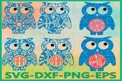 Owl Svg Files, Owls Monogram, Owl Mandala Svg, Owl Zentangle