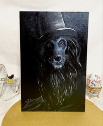 Custom dog painting. Dog in hat. Personalised dog painting. Small acrylic poster
