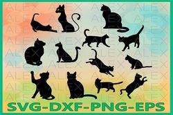 Cat Silhouettes SVG Files, Cat Svg Files, Cat Svg