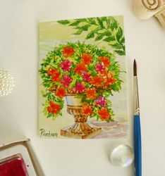 ACEO Miniature Vase with the Flowers, Watercolor Original, Flower, floral gift