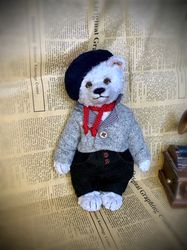 Teddy bear white/handmade bear/OOAK/Teddy collection/teddy bear in clothes/plush bear/cute bear/gift/vintage