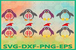 Penguin Monogram SVG, Penguin png, Christmas Penguin