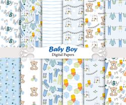Baby boy papers, seamless patterns.