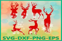 Deer Svg, Snowflake SVG, Merry Christmas Svg, Antler SVG