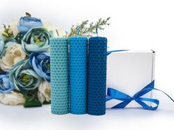 Gift set blue colored candles natural wax