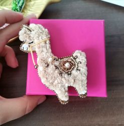 Llama jewelry brooch beaded, handmade llama