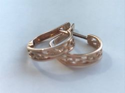 Vintage 14K Original Filigree Earrings USSR 583 Rose Gold with star without stone Soviet Retro Russian Women jewelry