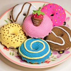 Play food set of 6 crochet donuts, play kitchen food, toy food set, toy kitchen food, fake toy food