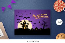 Halloween greeting card printable with haunted house