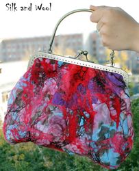 art Felt handbag SCARLET, Hand Made textile art bag wool with silk nunofelting. Felt unique design women handbag, origin