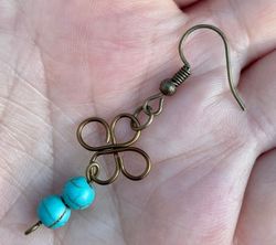 Celtic Knot Earrings Antiqued Copper Wire Turquoise