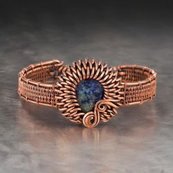 natural azurite malachite bracelet for woman / unique wire wrapped copper jewelry / wire wrap art design / gift for her