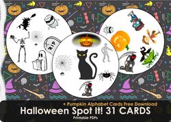Spot it HALLOWEEN game, 31 cards Matching game, Dobble family games, Free Download