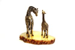 figurine giraffe miniature statuette of brass, amber, metal gift