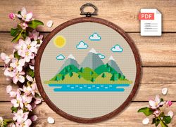 The Mountains Cross Stitch Pattern, Island Cross Stitch, Embroidery Travel, Travel Cross Stitch Pattern