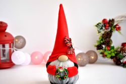 Scandinavian gnome with Christmas wreath, Christmas decor