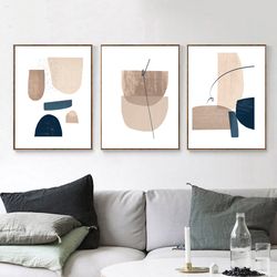 Modern Abstract Art Brown Beige Wall Art Set of 3 Posters Living Room Decor Downloadable Prints Triptych Painting