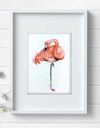 Flamingo bird 8x11 inch original painting aquarelle home decor art by Anne Gorywine