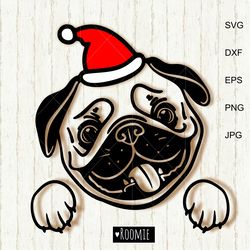 Christmas Pug svg, Pug in Santa hat svg, Dog face New year Pet Cut file Cutting Cricut Cameo Vinyl Laser Sublimation /14