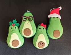 Cute Green Avocado Christmas Tree Ornament, Christmas Gift for Avocado Lovers, Funny Avocado Decorations with Glasses