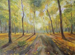 Autumn forest oil painting original trees artwork landscape painting
