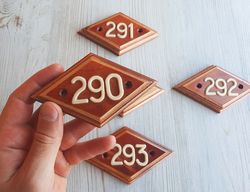 Retro address number sign 290 - vintage wooden door number plate rhomb