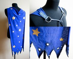Blue wizard cloak for larp or fantasy costume Tattered mage cape Dnd sorcerer cosplay Warlock clothes