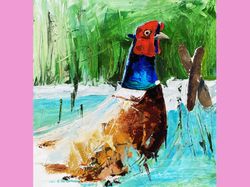 Bird Oil Painting Pheasant Original Art Animal Painting Original Artwork For Walls Textured Painting Impasto 12*12 inch