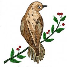 Nightingale bird. Nightingale on a branch. Machine embroidery design. Vintage embroidery bird. Download. Digital file