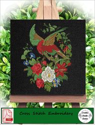 Embroidery scheme Parrot / Vintage Cross Stitch Scheme Flower Basket