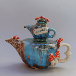 Mushrooms Ceramic Teapot, Alice in Wonderland ,Drink Me, Figurine Teapot ,Handmade ceramics ,Fabulous style