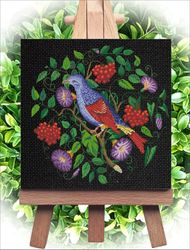 Embroidery scheme Bird and bindweed / Vintage Cross Stitch Scheme Flower Basket