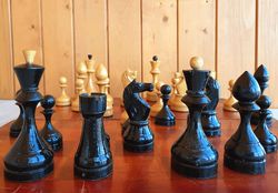 Antique Soviet wooden chess 1950s - Russian vintage chess set