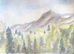 Mountains landscape wall art hand painted modern original watercolour painting