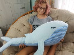 Big blue whale plush toy, deep sea creatures, orca plush, big stuffed animal, whale stuffed animal, giant plush whale