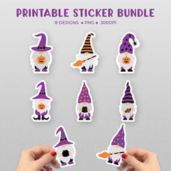 halloween gnomes sticker bundle. gnome stickers printable