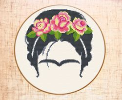 Frida Kahlo cross stitch pattern Modern cross stitch Floral Frida cross stitch Woman Portrait