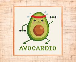Funny Avocado cross stitch pattern Avo-cardio cross stitch Funny cross stitch PDF