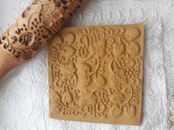 Strawberry Embossing Rolling pin, Engraved rolling pin, Carved cookie mold.