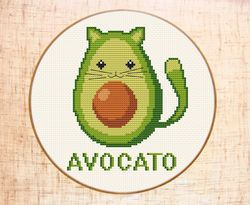 Funny cross stitch pattern Avocato cross stitch Cute Cat cross stitch Avocado embroidery