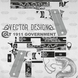 VECTOR DESIGN Colt 1911 government "Snake and flowers"