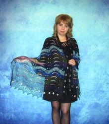 Colorful embroidered scarf,Warm Russian shawl,Hand knit Orenburg cape,Wool wrap,Goat down stole,Kerchief,Bridal cover up