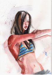 Asian Girl Original Watercolor Painting Asia Painting Young Brunette Woman Portrait Watercolor Painting