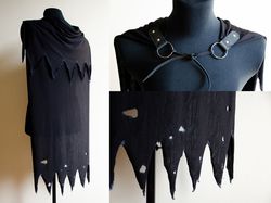 Black Cloak for LARP costume or fantasy cosplay. DND dress. Dark magic.