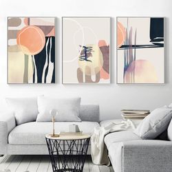 Three Prints Beige Black Wall Art Abstract Poster Downloadable Art Living Room Decor Triptych Painting Abstract Print