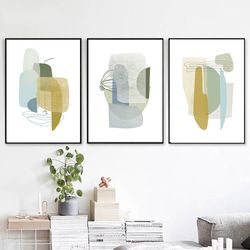 Gray Yellow Wall Art Abstract Painting Modern Artwork Prints Set of 3 Living Room Decor Digital Prints Triptych Poster